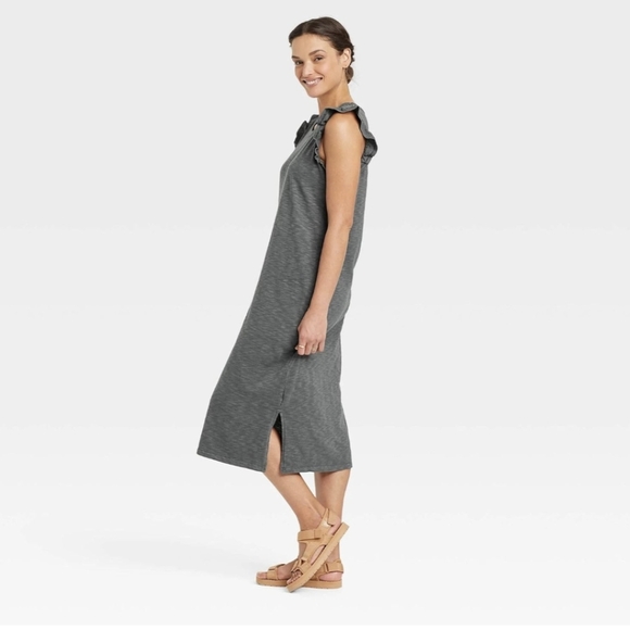 Universal Threads Gray Ruffle Sleeve Scoop Dress Maxi Dress Women's Size Small - Picture 2 of 6
